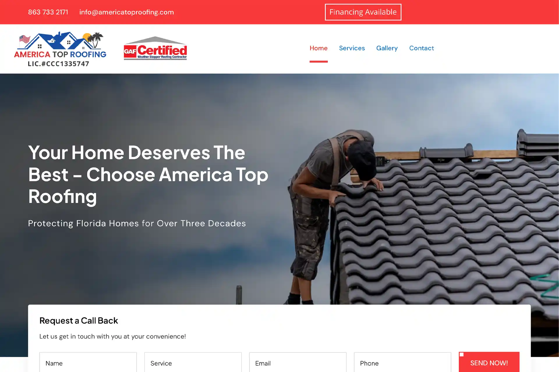 America Top Roofing website designed by Great Impressions